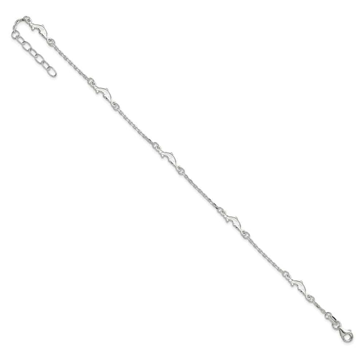 Sterling Silver Dolphin 5-Station on Cable Link Anklet