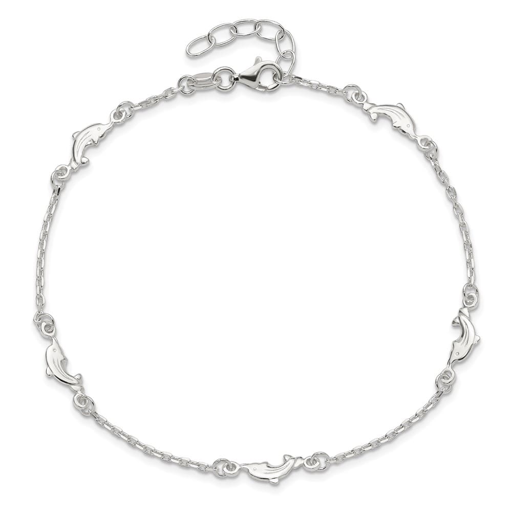 Sterling Silver Dolphin 5-Station on Cable Link Anklet