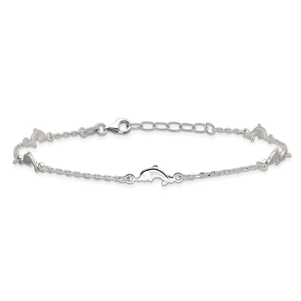 Sterling Silver Dolphin 5-Station on Cable Link Anklet