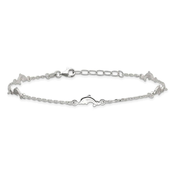 Sterling Silver Dolphin 5-Station on Cable Link Anklet