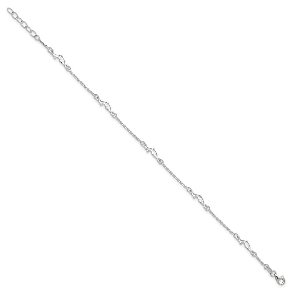 Sterling Silver Dolphin 5-Station on Cable Link Anklet