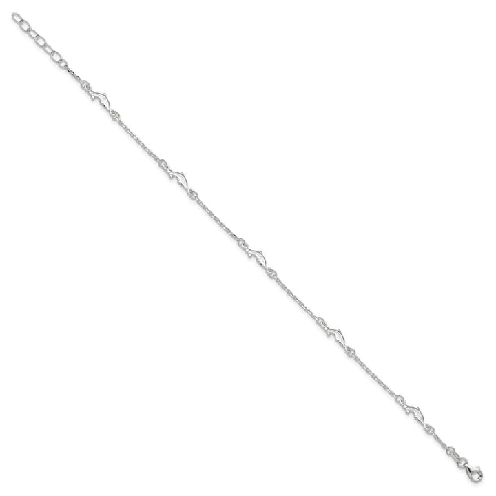 Sterling Silver Dolphin 5-Station on Cable Link Anklet