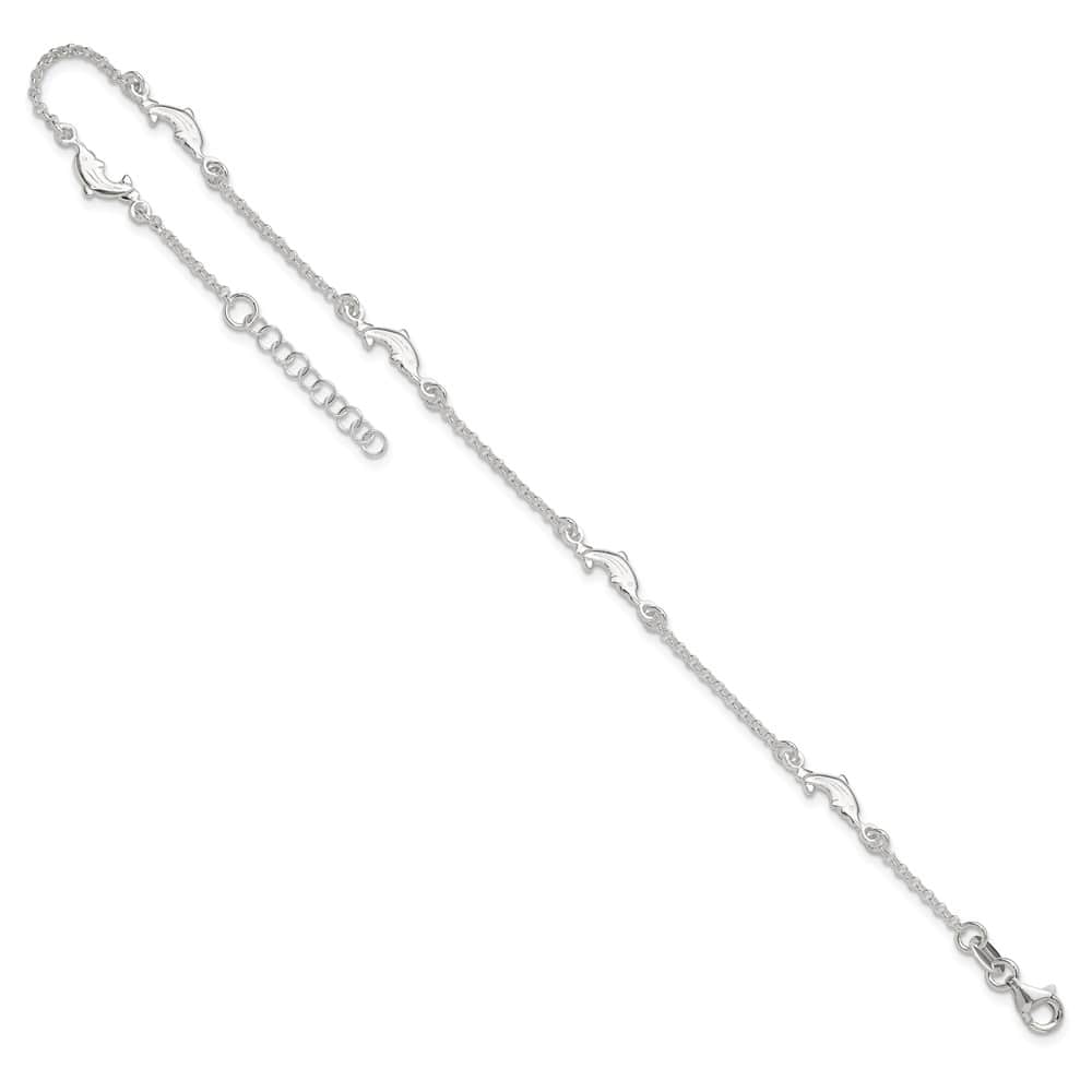 Sterling Silver Dolphin 5-Station on Rolo Link Anklet