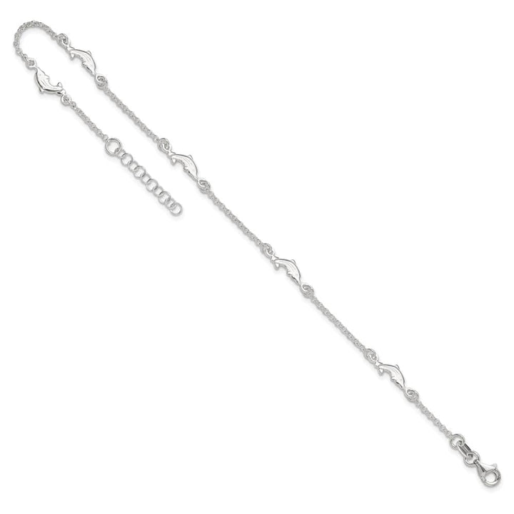 Sterling Silver Dolphin 5-Station on Rolo Link Anklet