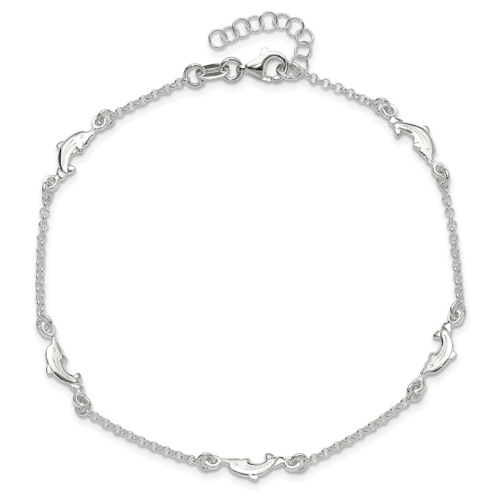 Sterling Silver Dolphin 5-Station on Rolo Link Anklet