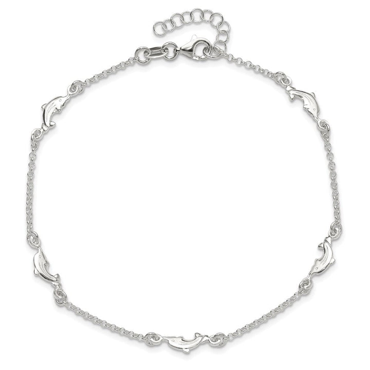 Sterling Silver Dolphin 5-Station on Rolo Link Anklet