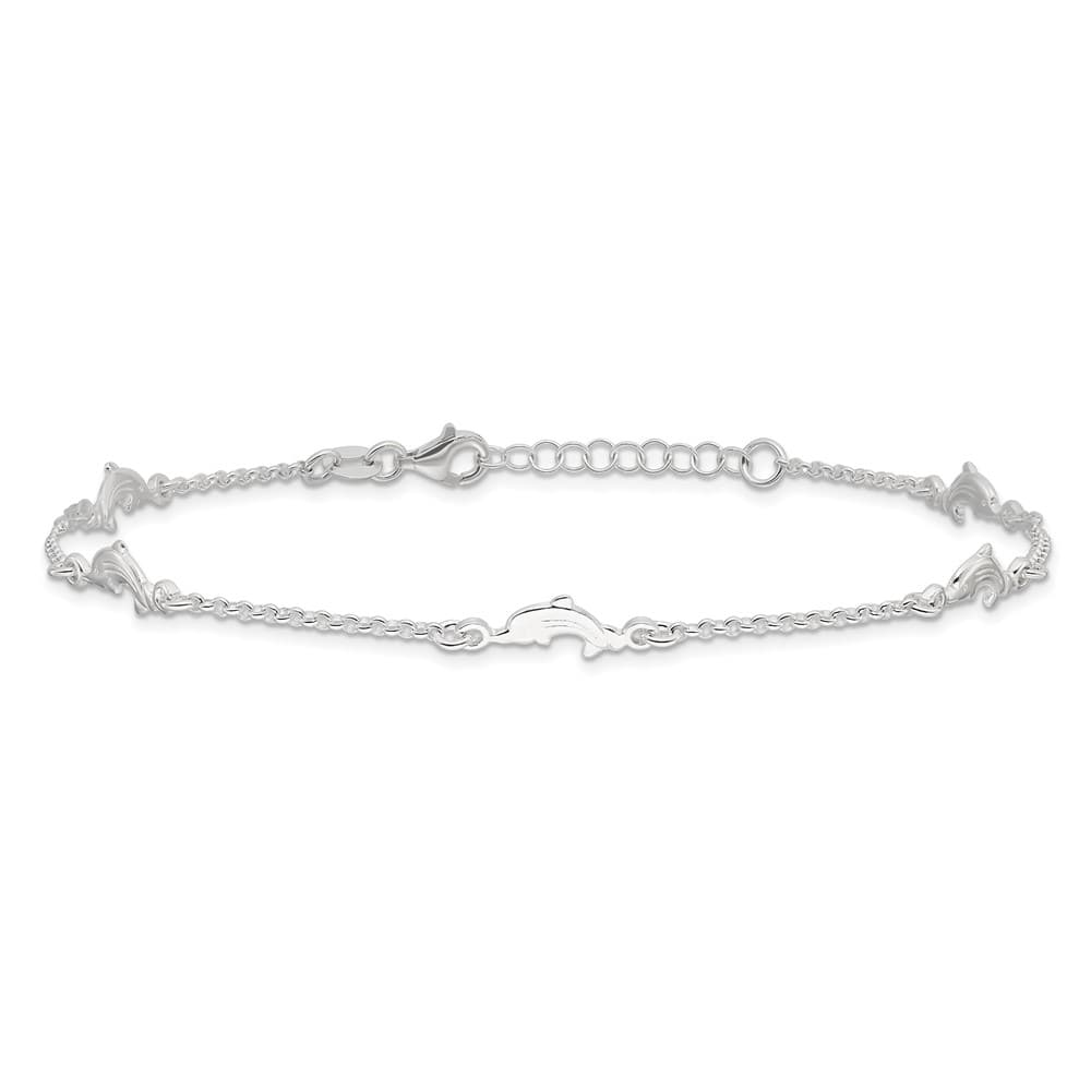 Sterling Silver Dolphin 5-Station on Rolo Link Anklet