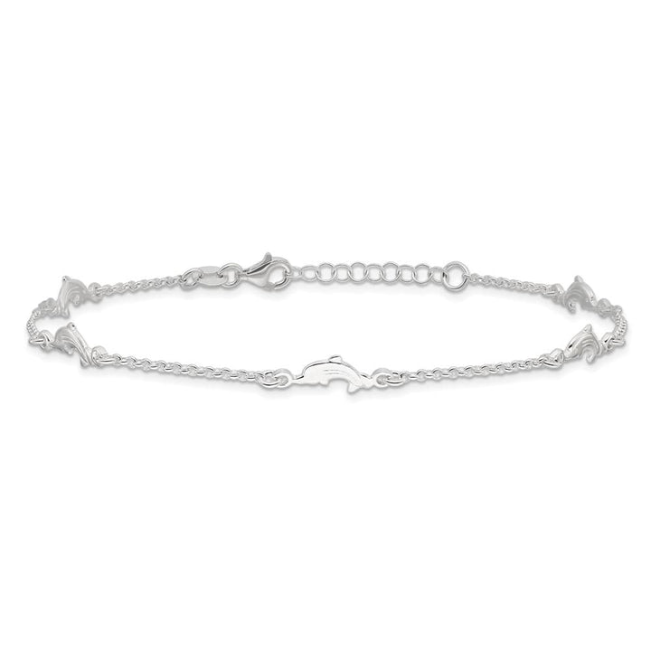Sterling Silver Dolphin 5-Station on Rolo Link Anklet