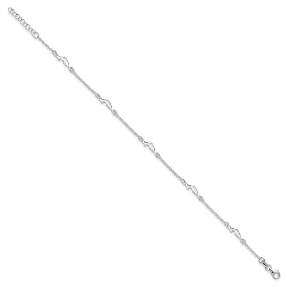 Sterling Silver Dolphin 5-Station on Rolo Link Anklet