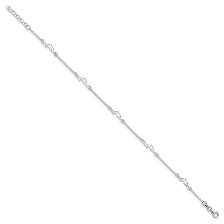 Sterling Silver Dolphin 5-Station on Rolo Link Anklet