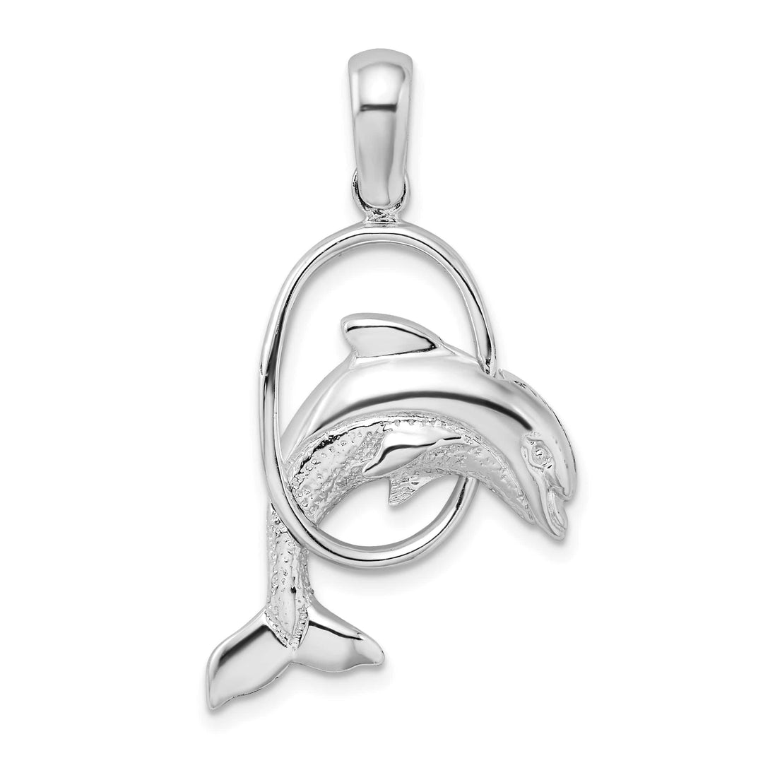 Sterling Silver Dolphin Jumping Thru Hoop Pendant