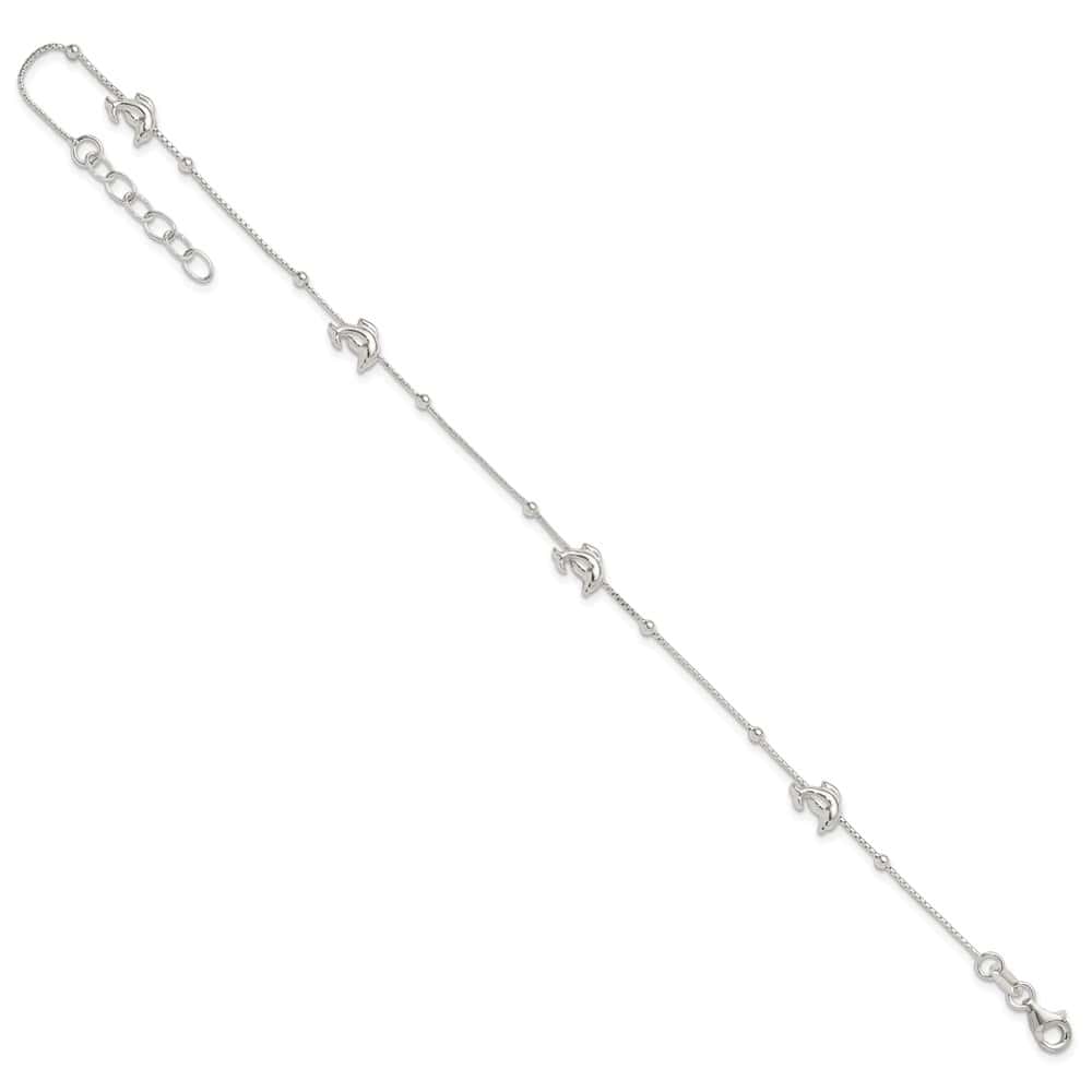 Sterling Silver Dolphins and Beads 4-Station Anklet
