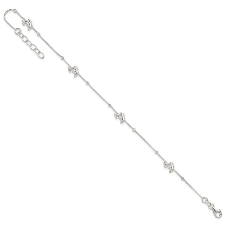 Sterling Silver Dolphins and Beads 4-Station Anklet