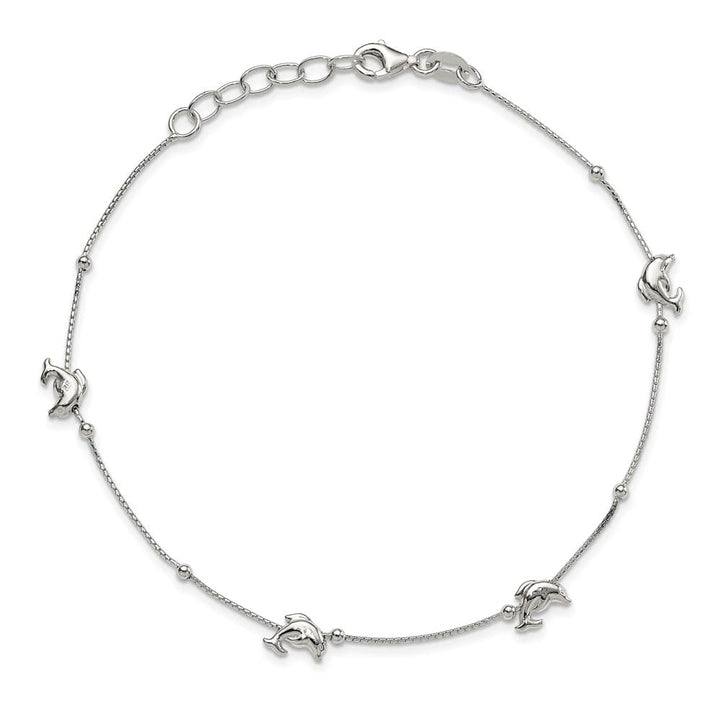 Sterling Silver Dolphins and Beads 4-Station Anklet