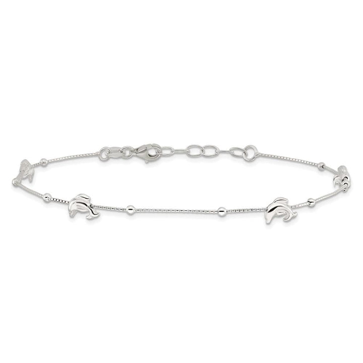 Sterling Silver Dolphins and Beads 4-Station Anklet