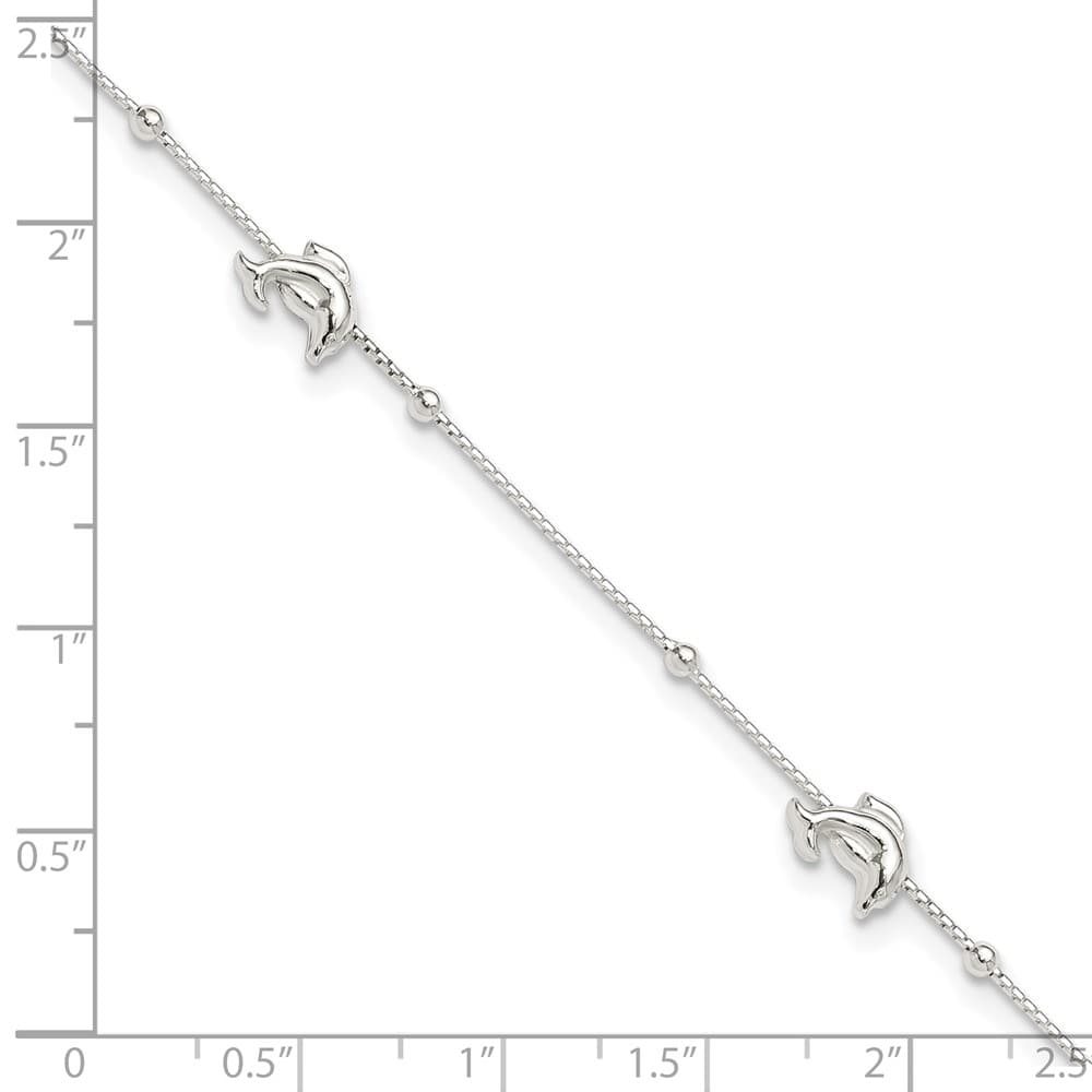 Sterling Silver Dolphins and Beads 4-Station Anklet