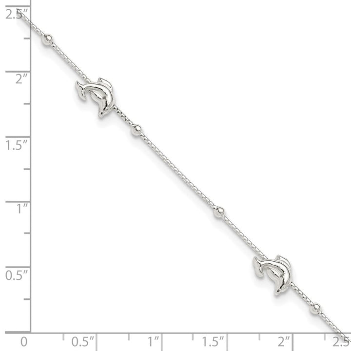 Sterling Silver Dolphins and Beads 4-Station Anklet