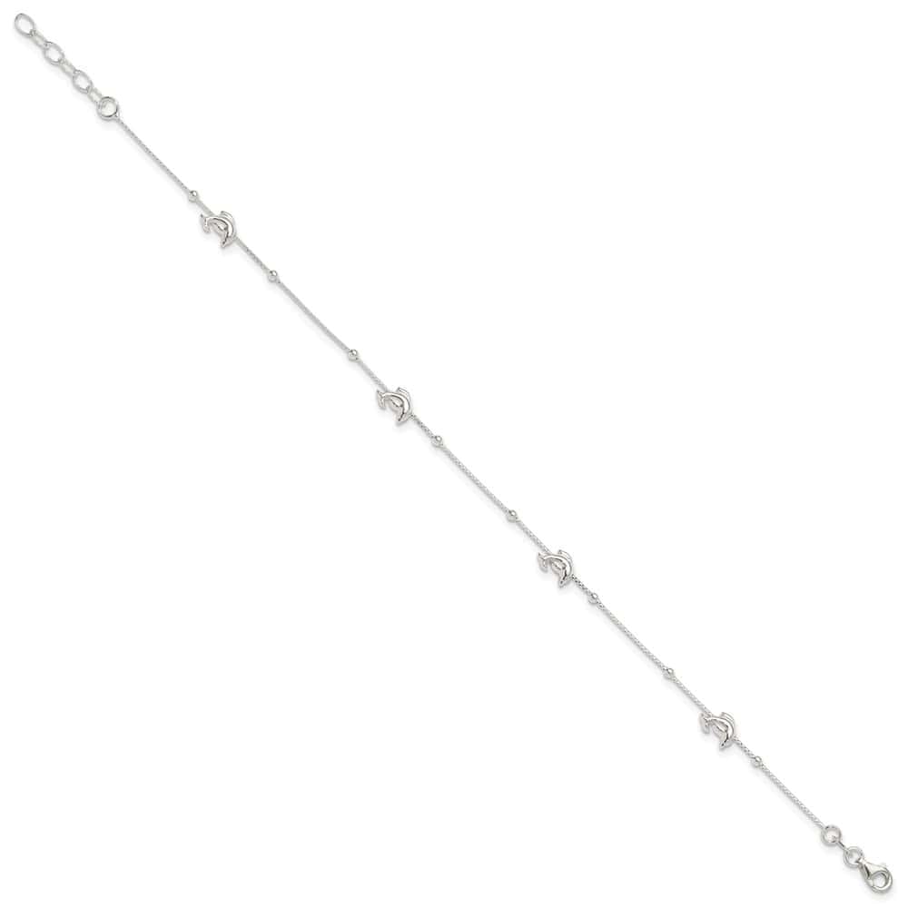 Sterling Silver Dolphins and Beads 4-Station Anklet
