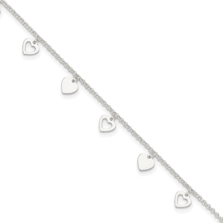 Sterling Silver Double Heart Anklet — .925 sterling silver, 10 inches long, 1 inch extension, 1 mm wide, lobster clasp, 3.00 g