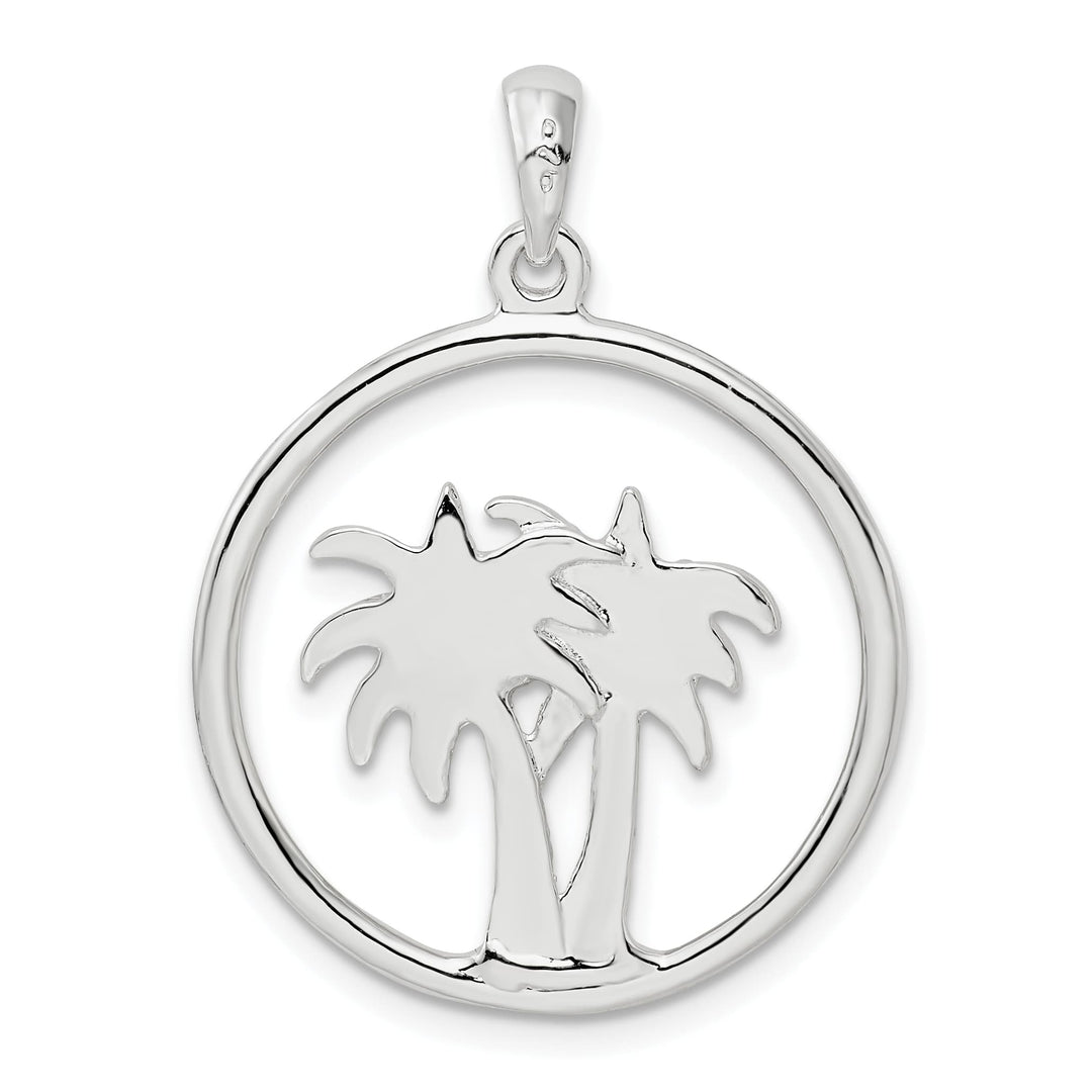Sterling Silver Double Palm Tree Circle Pendant