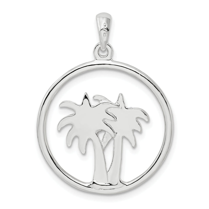 Sterling Silver Double Palm Tree Circle Pendant