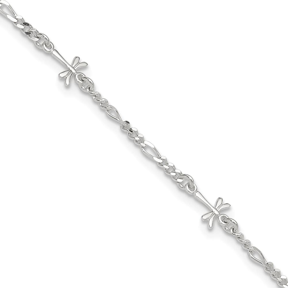 Sterling Silver Dragonflies Anklet — .925 sterling silver, 9 inches long, 1 inch extension, 2 mm wide, lobster clasp, 2.93 g