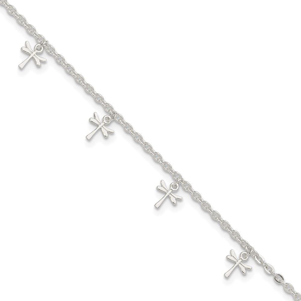 Sterling Silver Dragonfly Charms Anklet — .925 sterling silver, 10 inches long, 1 inch extension, 2.5 mm wide, lobster clasp, 3.65 g