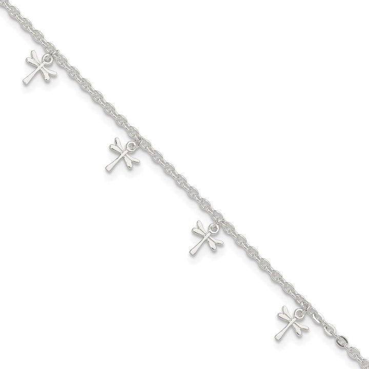 Sterling Silver Dragonfly Charms Anklet — .925 sterling silver, 10 inches long, 1 inch extension, 2.5 mm wide, lobster clasp, 3.65 g