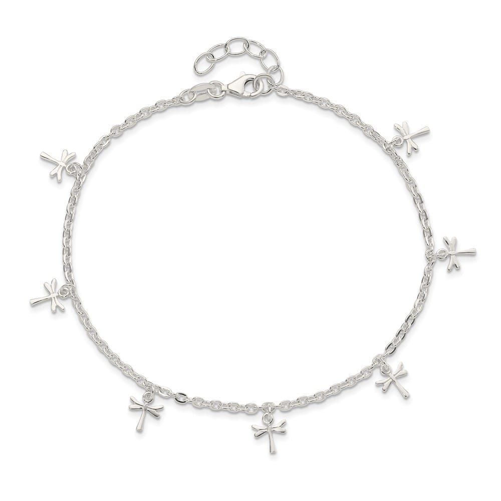 Sterling Silver Dragonfly Charms Anklet