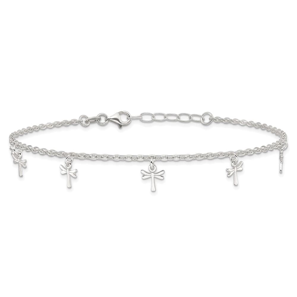Sterling Silver Dragonfly Charms Anklet