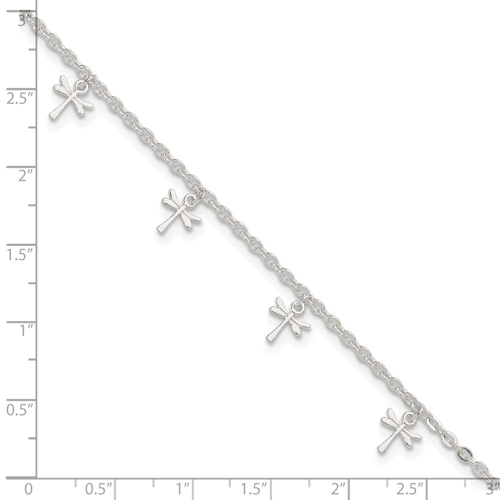 Sterling Silver Dragonfly Charms Anklet