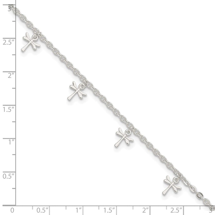 Sterling Silver Dragonfly Charms Anklet