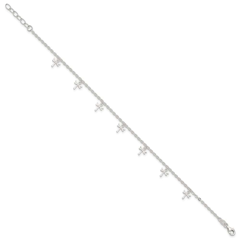Sterling Silver Dragonfly Charms Anklet