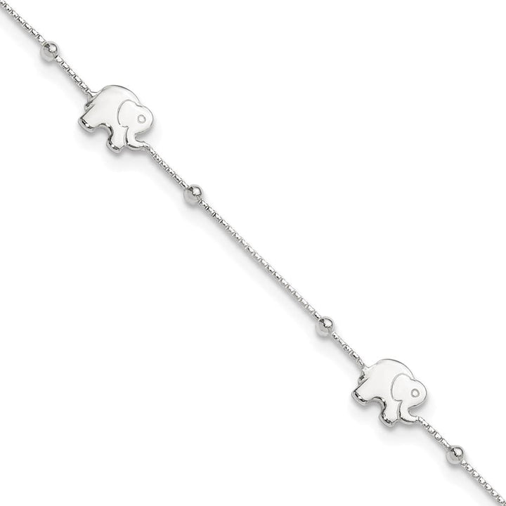 Sterling Silver Elephant Anklet — .925 sterling silver, 11 inches long, 2 inch extension, 8 mm wide, lobster clasp, 3.77 g