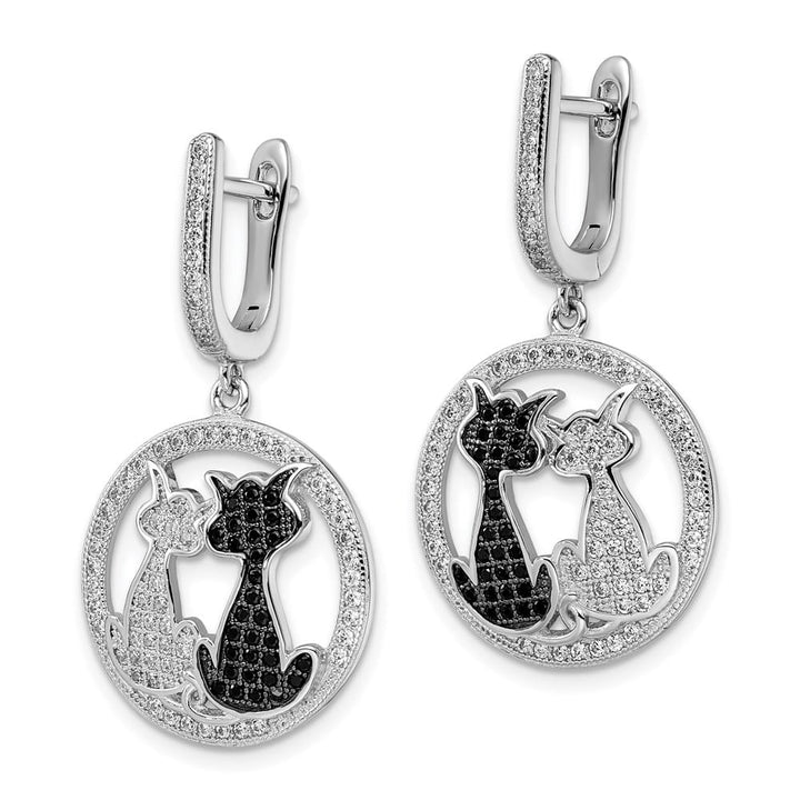 Sterling Silver Embers 194 Black White CZ Dangle Hoop Earrings, view 2 of 4