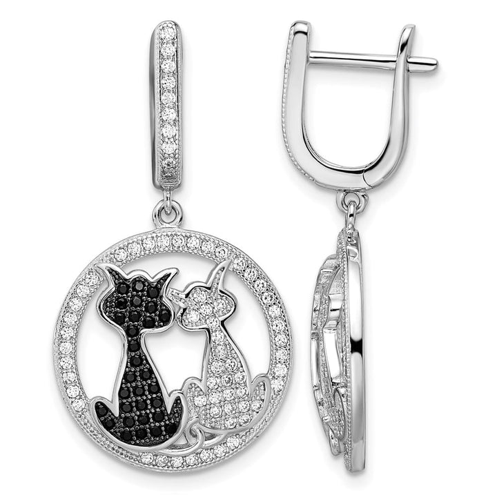 Sterling Silver Embers 194 Black White CZ Dangle Hoop Earrings, view 1 of 4