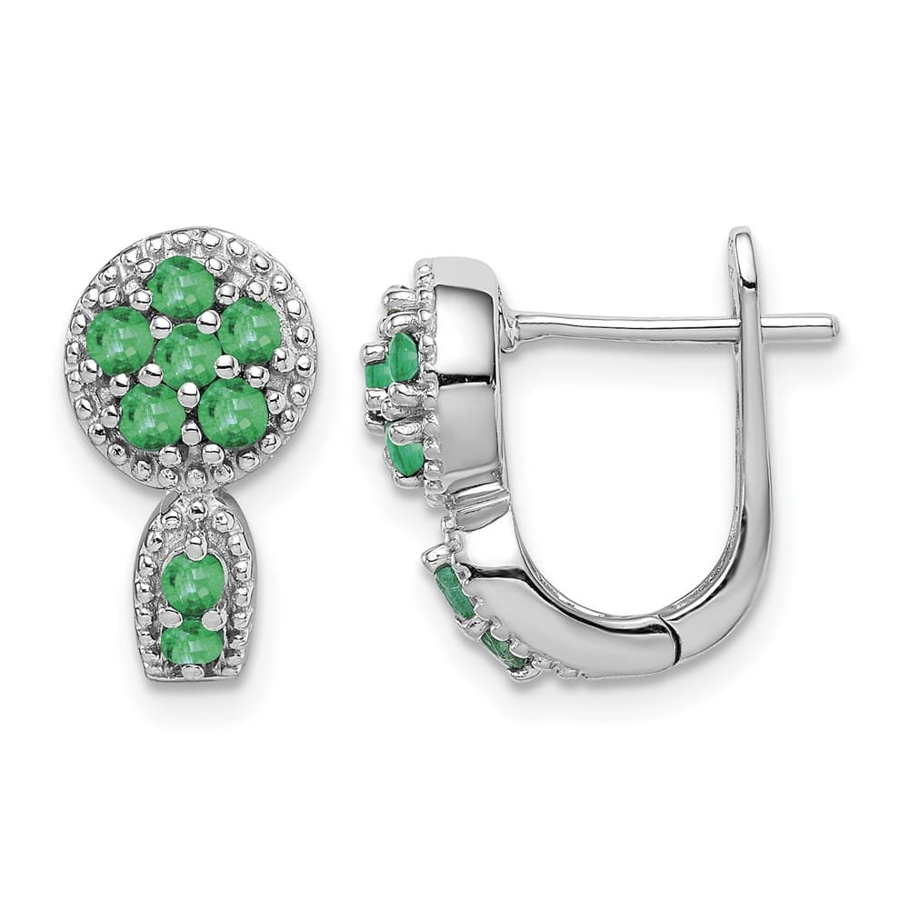 Sterling Silver Emerald Circle Hinged Earrings, view 1 of 4