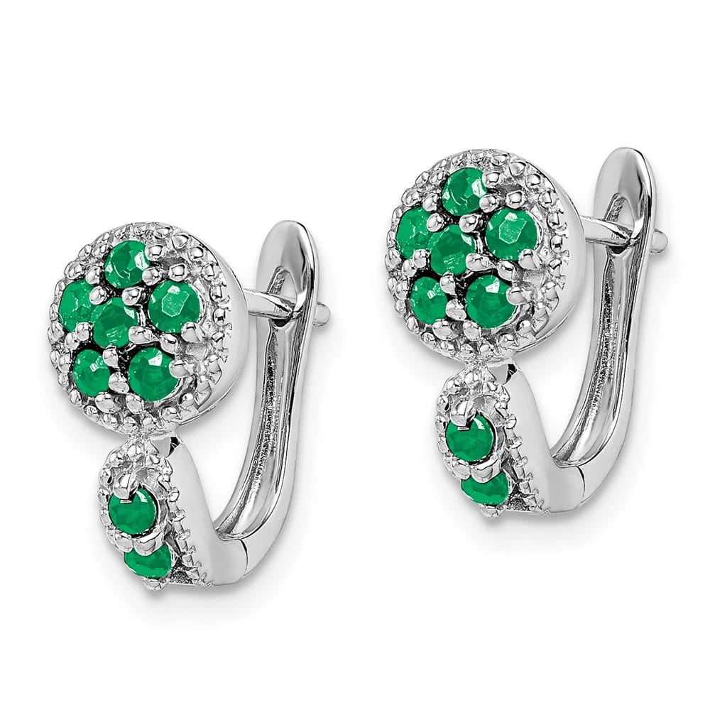 Sterling Silver Emerald Circle Hinged Earrings, view 2 of 4