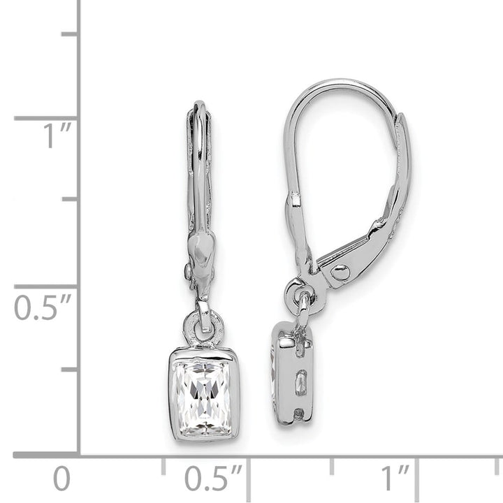 Sterling Silver Emerald-cut 6x4mm CZ Leverback Earrings, view 4 of 4