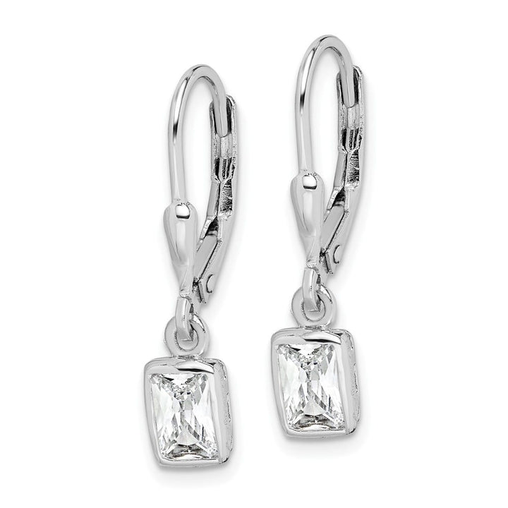 Sterling Silver Emerald-cut 6x4mm CZ Leverback Earrings, view 2 of 4