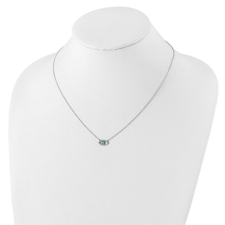 Sterling Silver Enamel Eye with CZ Necklace