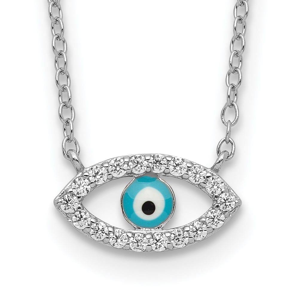 Sterling Silver Enamel Eye with CZ Necklace