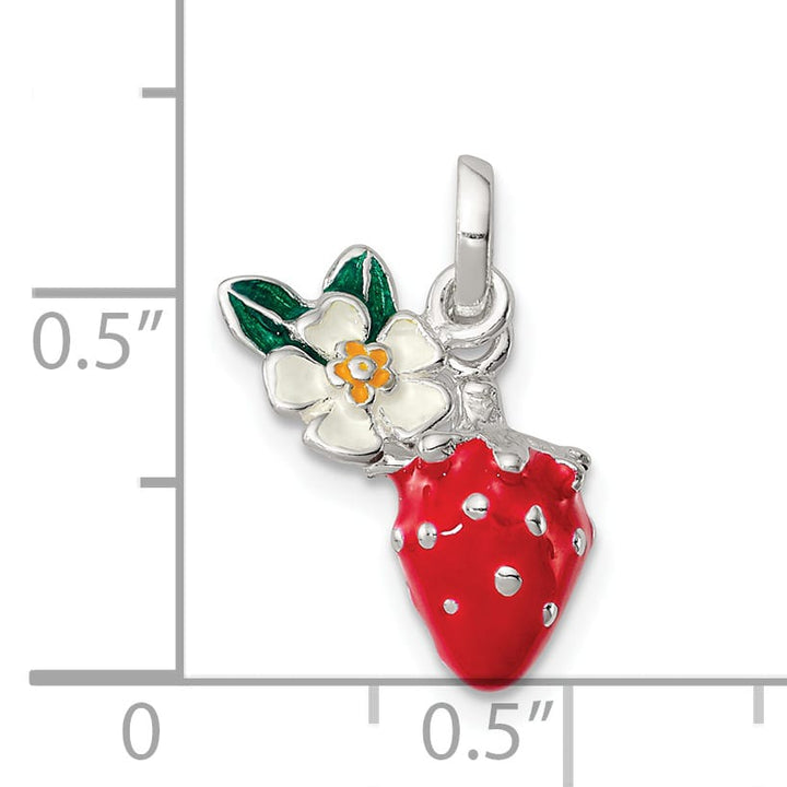 Sterling Silver Enamel Flower & Strawberry Children's Pendant