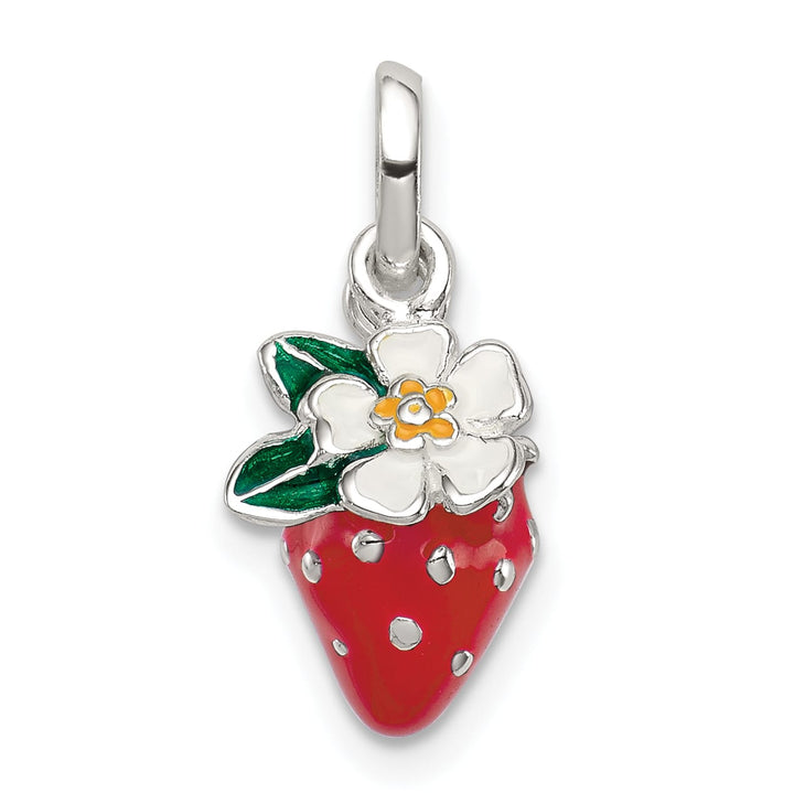 Sterling Silver Enamel Flower & Strawberry Children's Pendant