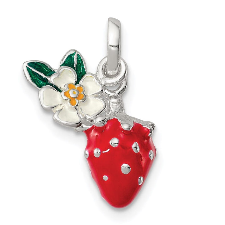 Sterling Silver Enamel Flower & Strawberry Children's Pendant