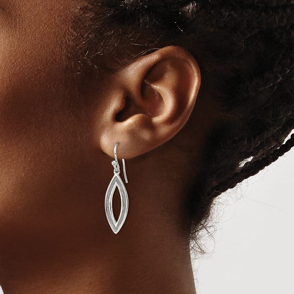 Sterling Silver Enamel Glitter Fabric Marquise Dangle Earrings, view 3 of 4