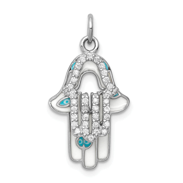 Sterling Silver Enamel Hamsa with CZ pendant