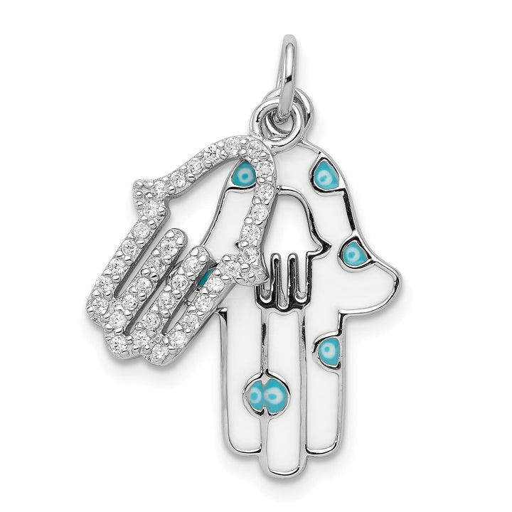 Sterling Silver Enamel Hamsa with CZ pendant
