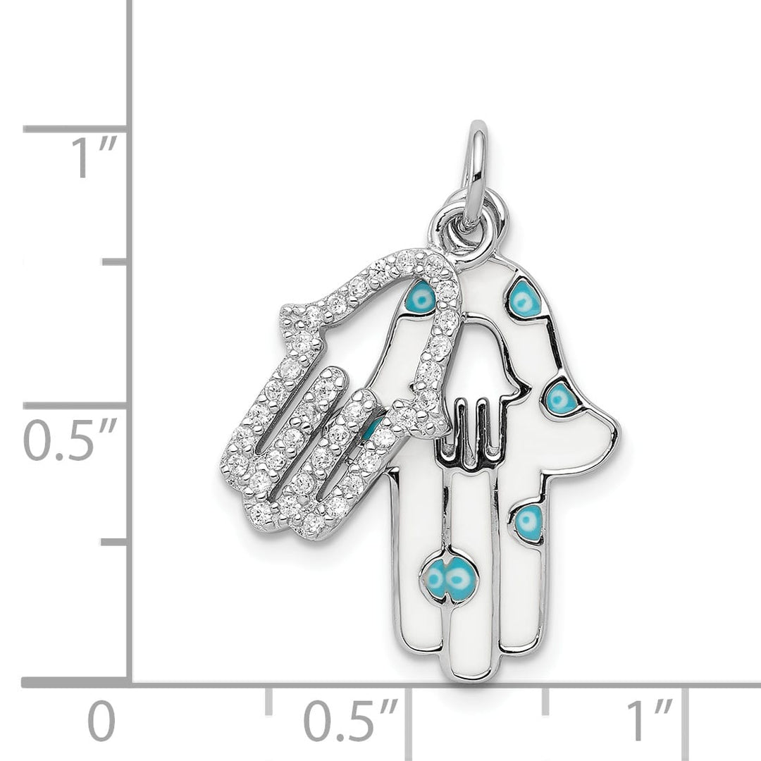 Sterling Silver Enamel Hamsa with CZ pendant