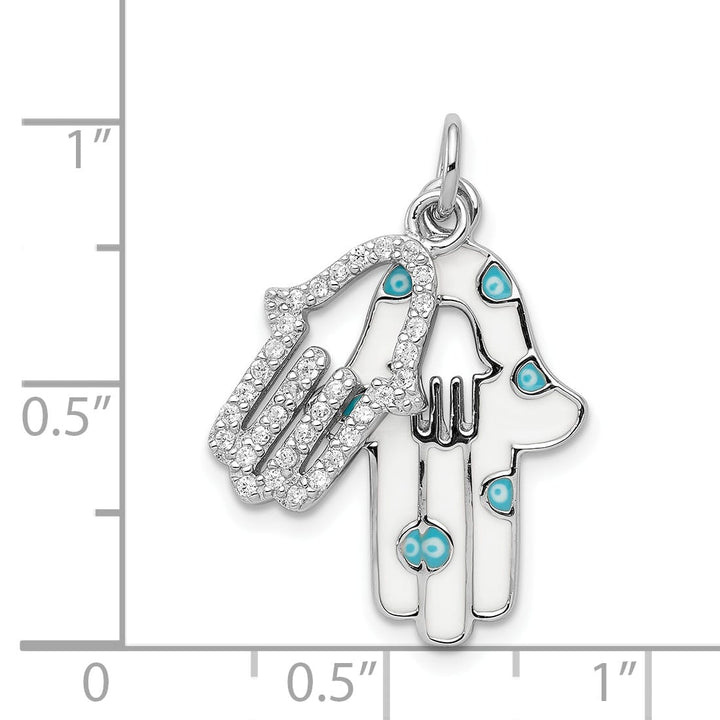 Sterling Silver Enamel Hamsa with CZ pendant